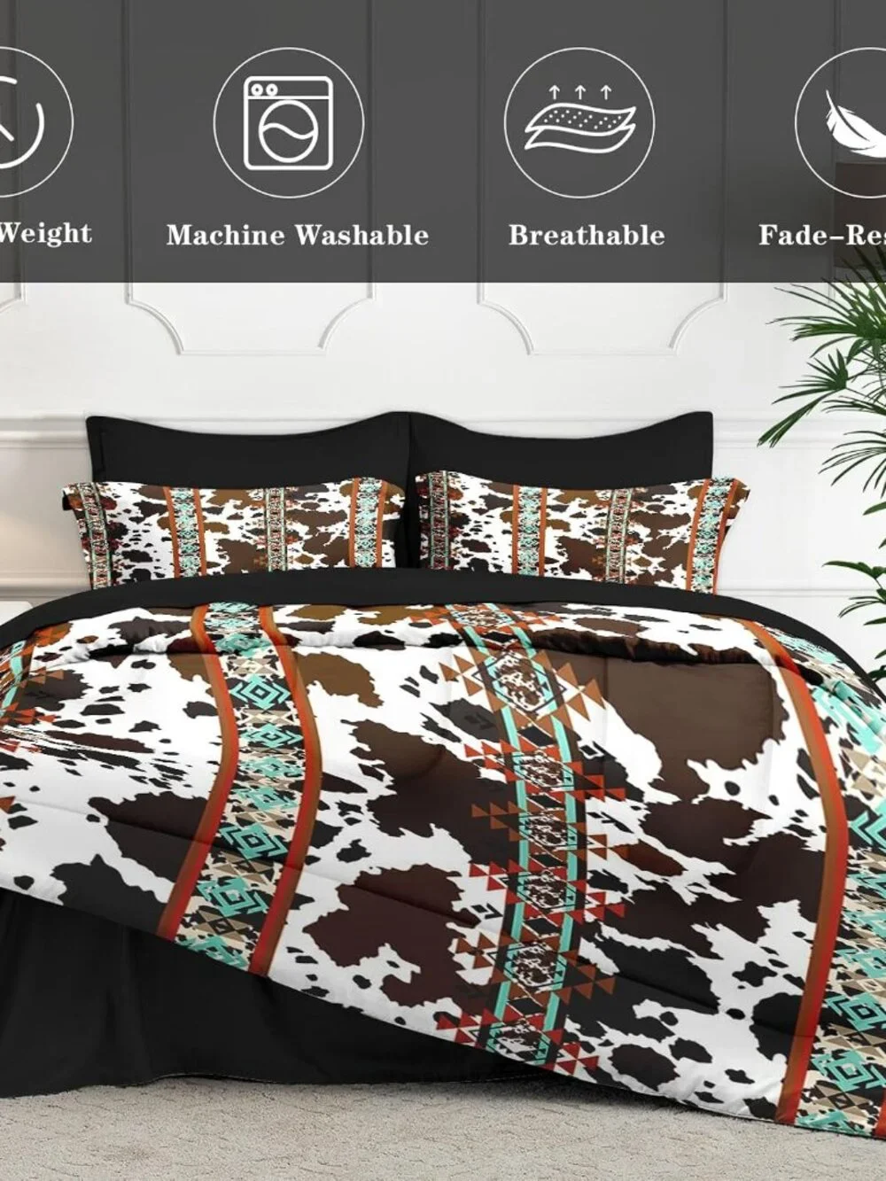 Queen Comforter Set with Sheets, 7 Pieces Cowhide Cow Bedding | Bed in A Bag for